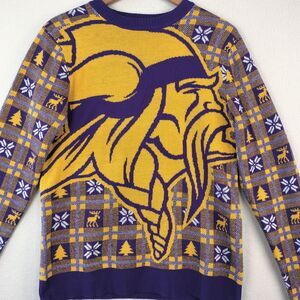Minnesota Vikings Sweater Mens S Purple Gold Fair Isle Nordic Graphic Print SKOL